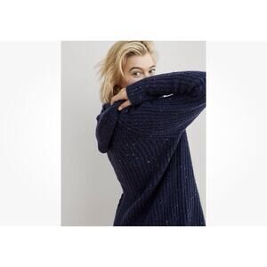 Aerie Oversized Speckled Knit Open Road Pullover Sweater Hoodie Blue Womens XS